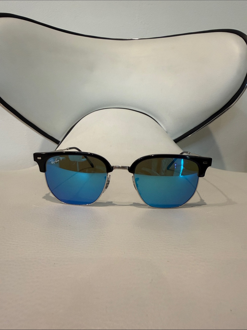 Ray-Ban Men’s Black Frame Sunglasses with Blue Mirrored Lenses